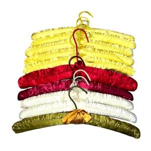 Vintage Clothes Hangers Satin Padded Lot of 10 - Yellow, Red, White, Green